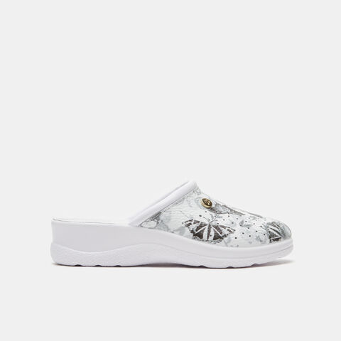 Pantuflas De Piel Con Estampados, Gris Pantuflas De Piel Con Estampados, Gris